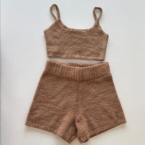 SKIMS 2 piece lounge shirt set Warm Tan Large